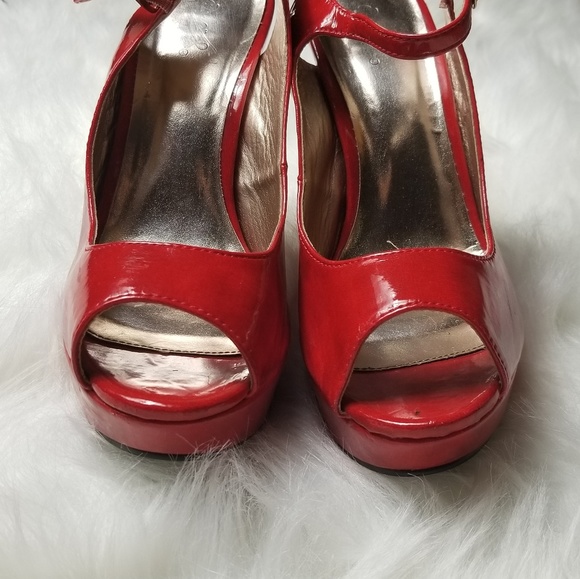 Qupid Red Heels Peep Toe Strappy - Picture 3 of 7